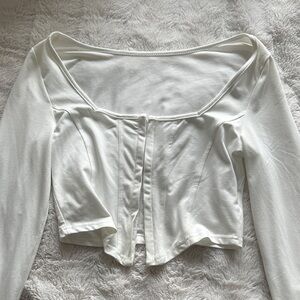 SHEIN White Scoop-Neck Long Sleeve Cropped Top